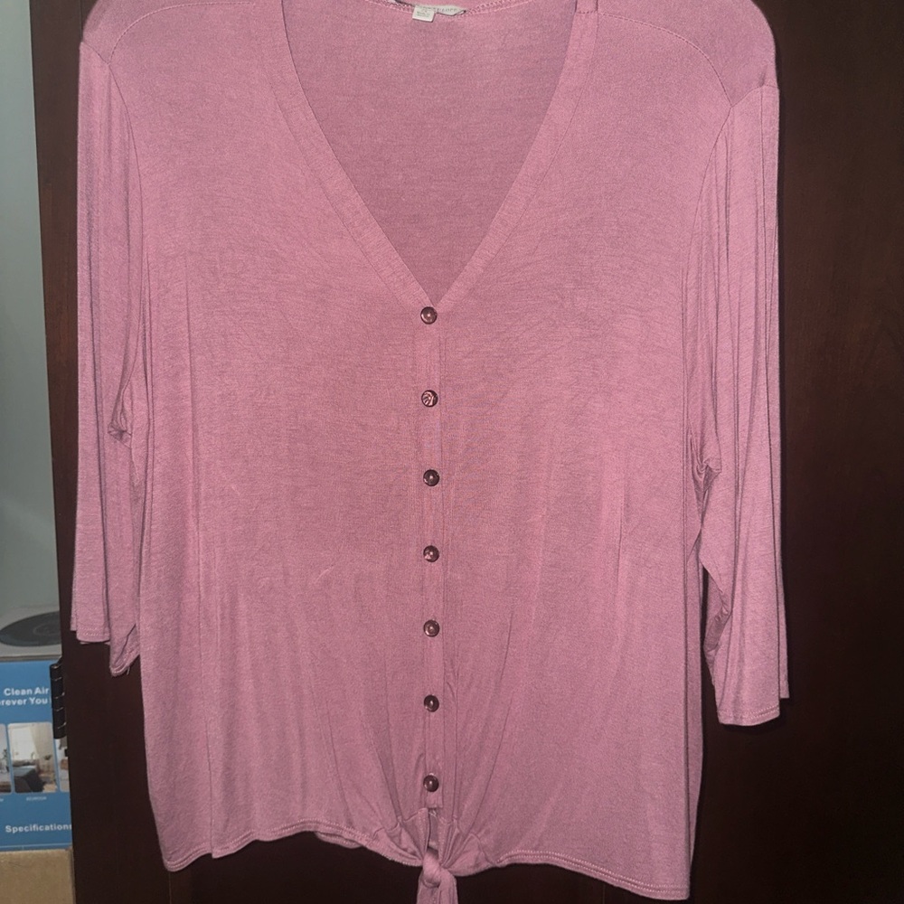 Green Envelope Mauve 3/4 sleeve Shirt with front tie at bottom